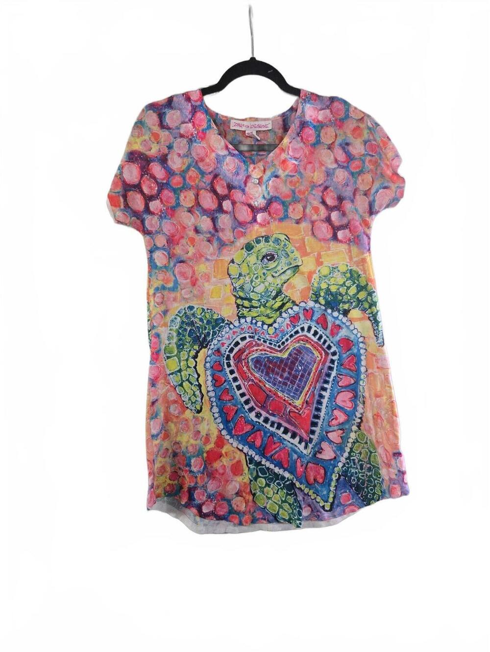 Leoma Lovegrove Turtle Heart Print Short Sleeve Blouse Size S